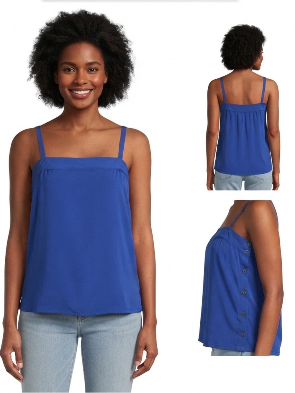 Vintage Nora Noh Royal Blue Silk Button Side Button Straps Top 4